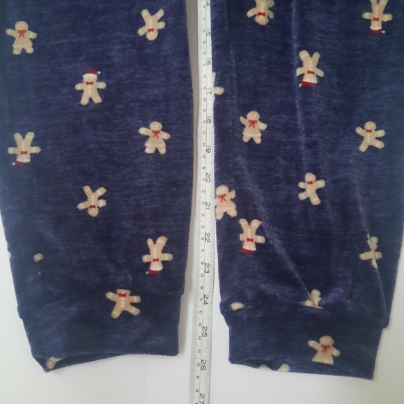 New Plush Navy Mr & Mrs Gingerbread Santa Sz XL OnePiece Pajamas Zip Up Hooded - Picture 13 of 15